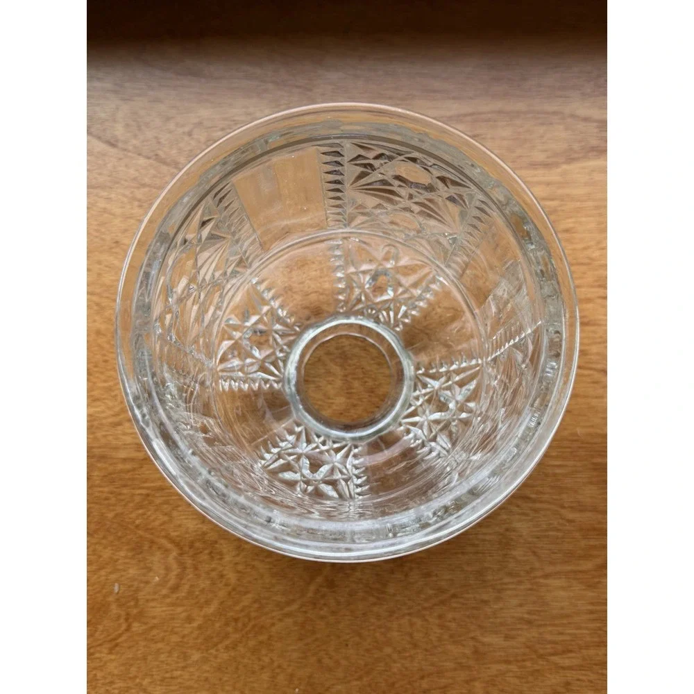 Vintage Indiana Glass Stars & Bars Clear Fairy Lamp Candle Holder MCM 6.5